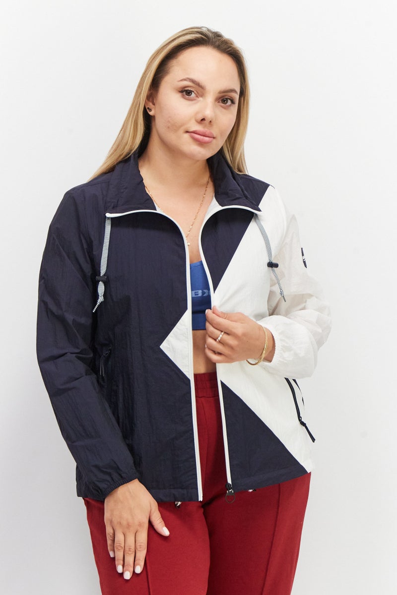 Aigle Women High Neck Two Tone Wind Breaker Jacket, Navy - Image 1