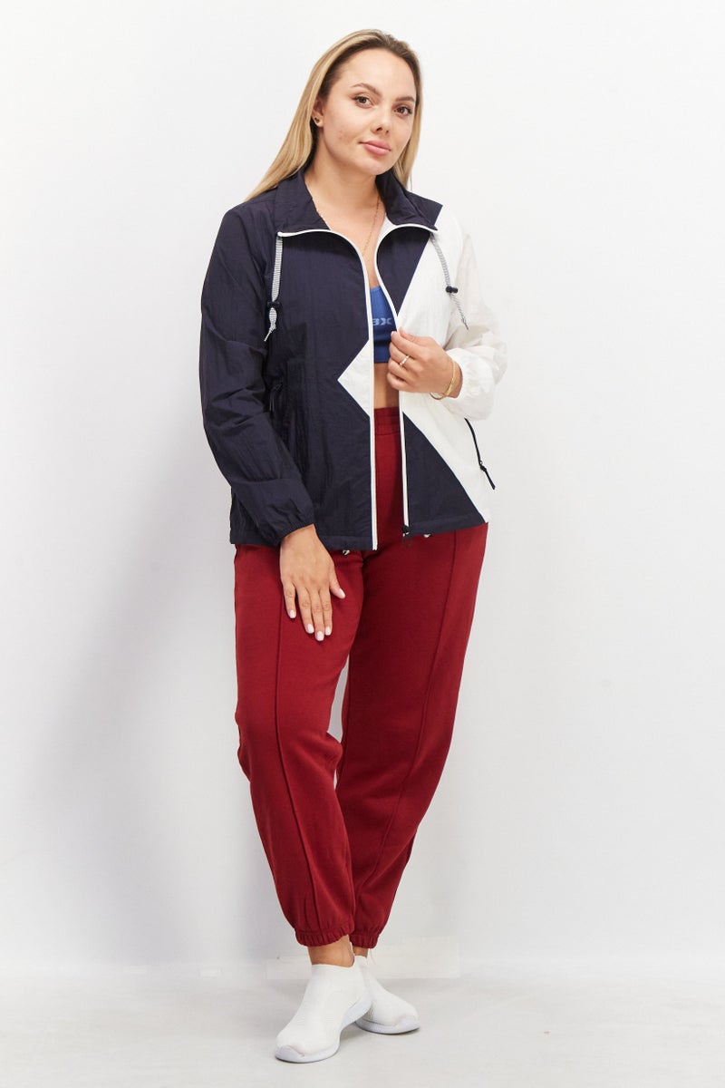 Aigle Women High Neck Two Tone Wind Breaker Jacket, Navy - Image 4