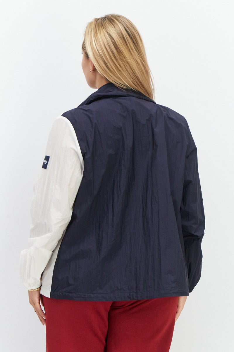 Aigle Women High Neck Two Tone Wind Breaker Jacket, Navy - Image 2