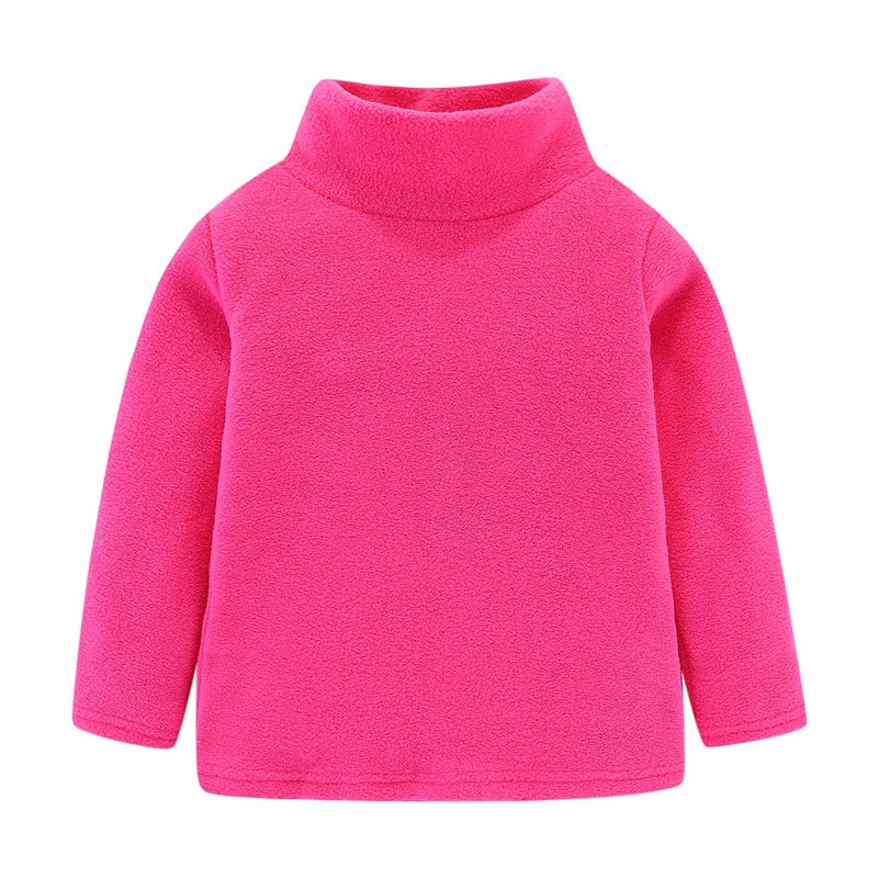 Mud Kingdom Kids Fleece Shirts High Collar Soft Tops Unisex, Hot Pink, 2T - Image 1