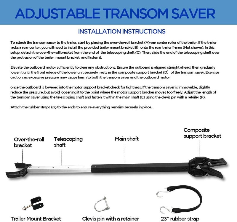 Sebnux Adjustable Boat Transom Saver with Composite Head for Engine Support - Image 5