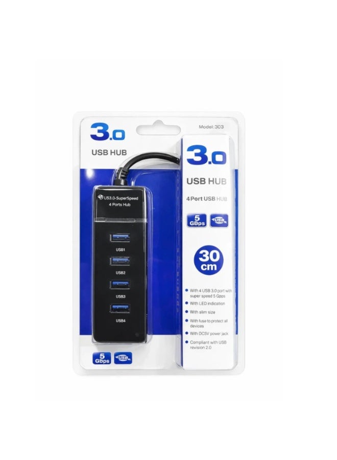 موزع USB 3.0 عالي السرعة، 4 منافذ USB متعددة مع ضوء LED، متوافق مع أجهزة الكمبيوتر الشخصية/أجهزة الكمبيوتر التي تعمل بنظام ويندوز/أجهزة الكمبيوتر المحمولة