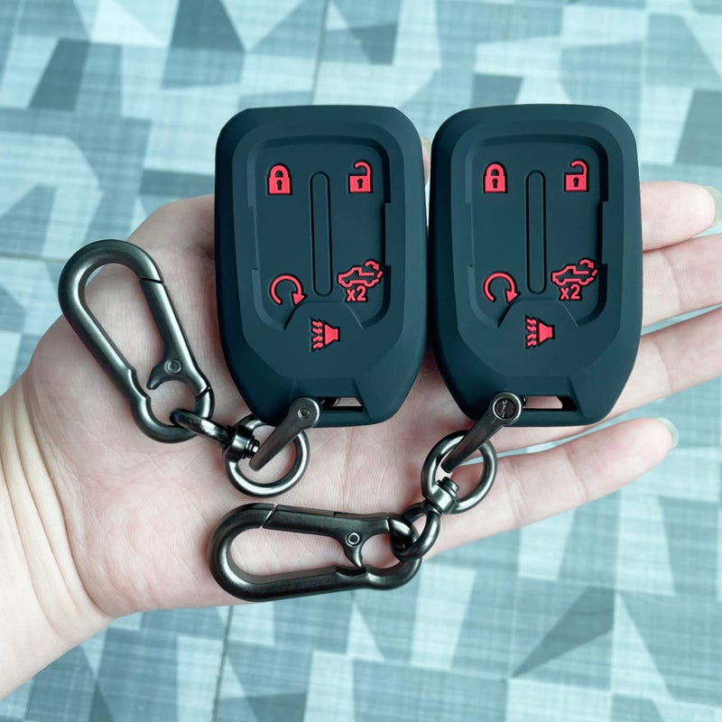 TANDRIVE 2PCS Silicone Smart Key Fob Cover for 2023 2022 2021 2020 2019 GMC Sierra and Chevy Silverado 1500 2500HD 3500HD Remote Protector Case5ButtonBlack and Black