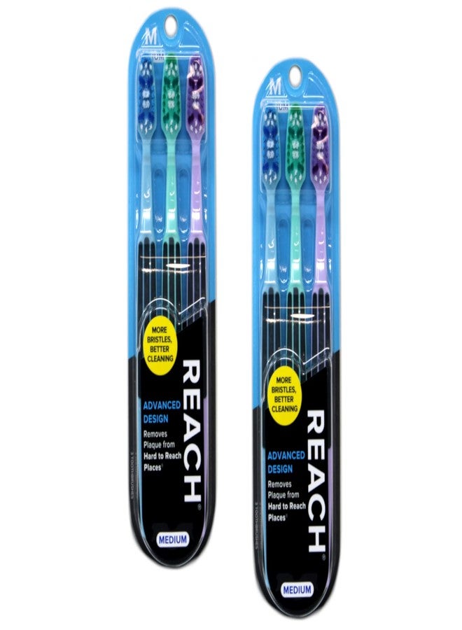 Reach Advanced Design Medium Toothbrushes, Colors May Vary, 3 Count (Pack of 2 Total 6 Toothbrushes, 18087 - Image 1