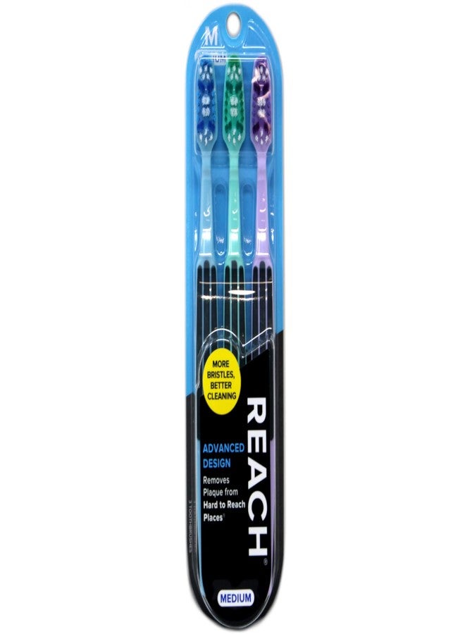Reach Advanced Design Medium Toothbrushes, Colors May Vary, 3 Count (Pack of 2 Total 6 Toothbrushes, 18087 - Image 2