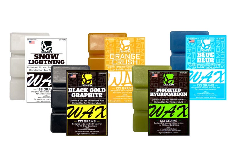 Demon United All Season Ski Snowboard Speed Wax Kit 133 Grams of each Univeral Blend Premium Snowboard Wax 14 Lbs of Total Ski and Snowboard Wax Made in USA NO PFAS
