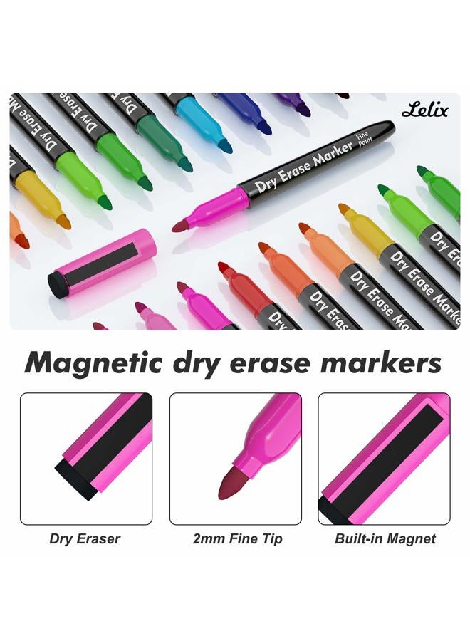 Lelix 15 Colors Dry Erase Markers, Magnetic Whiteboard Markers Fine Point with Eraser for Back to School, Office, Home Perfect for Writing on White Board, Dry Erase Board, Mirror, Glass - Image 2