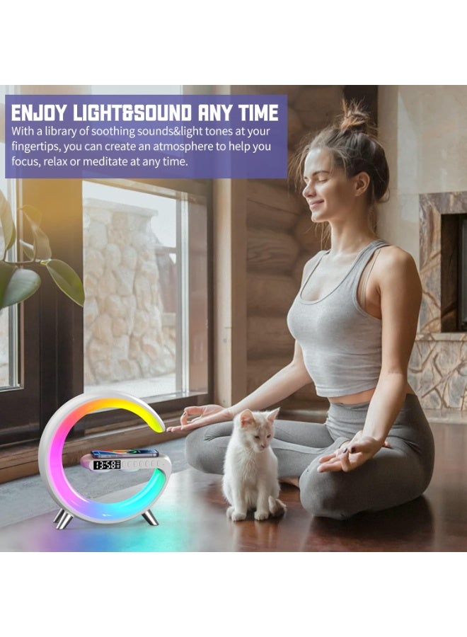 MUNTAQI Smart Atmosphere Lamp with 15W Wireless Charger, Bluetooth Speaker, LED Alarm Clock & Dimmable Ambient Light – Multi-Color Night Light with Running Lights, Touch Control, for Bedroom, Office & Kids Room - Image 2