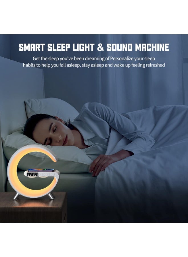 MUNTAQI Smart Atmosphere Lamp with 15W Wireless Charger, Bluetooth Speaker, LED Alarm Clock & Dimmable Ambient Light – Multi-Color Night Light with Running Lights, Touch Control, for Bedroom, Office & Kids Room - Image 4