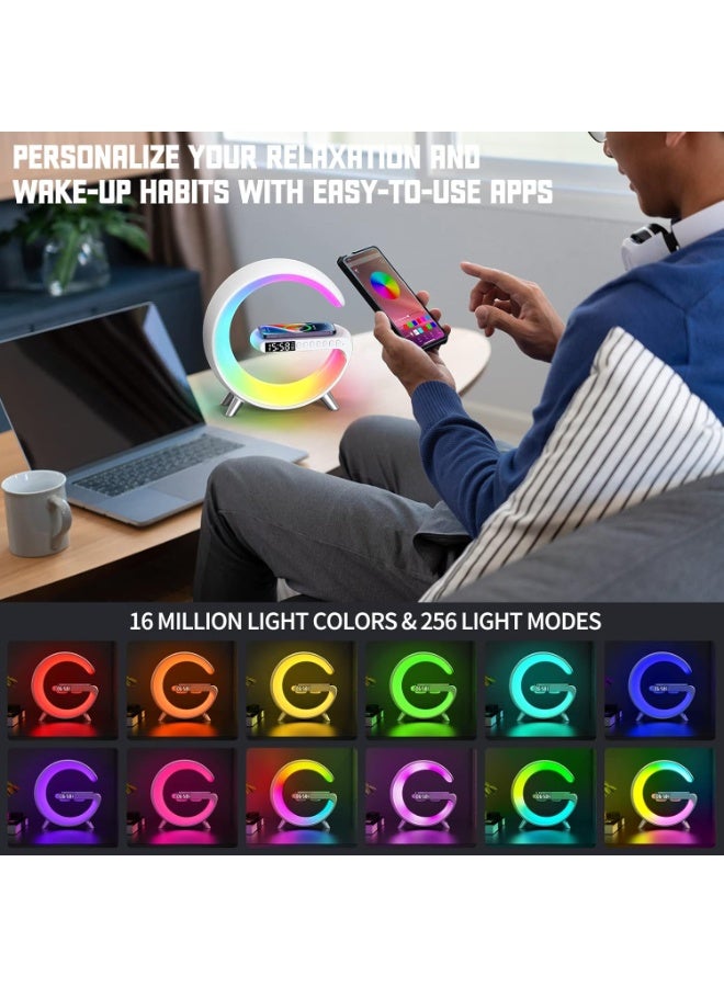 MUNTAQI Smart Atmosphere Lamp with 15W Wireless Charger, Bluetooth Speaker, LED Alarm Clock & Dimmable Ambient Light – Multi-Color Night Light with Running Lights, Touch Control, for Bedroom, Office & Kids Room - Image 3