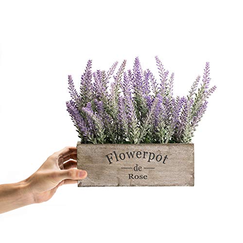 Velener Purple Artificial Lavender Flowers with Decorative Tray Wooden Box 9 Inches - Lifelike Faux Lavender Plants for Home and Office Decor, Fake Lavender Rustic Farmhouse Style - Image 3