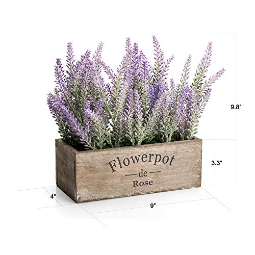 Velener Purple Artificial Lavender Flowers with Decorative Tray Wooden Box 9 Inches - Lifelike Faux Lavender Plants for Home and Office Decor, Fake Lavender Rustic Farmhouse Style - Image 2