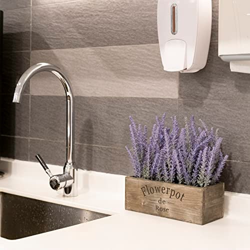 Velener Purple Artificial Lavender Flowers with Decorative Tray Wooden Box 9 Inches - Lifelike Faux Lavender Plants for Home and Office Decor, Fake Lavender Rustic Farmhouse Style - Image 5