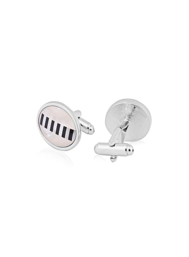 Peluche Natural Mother of Pearl (Semi-precious) Stone & Black Onyx Stone Cufflinks for Men - Image 2