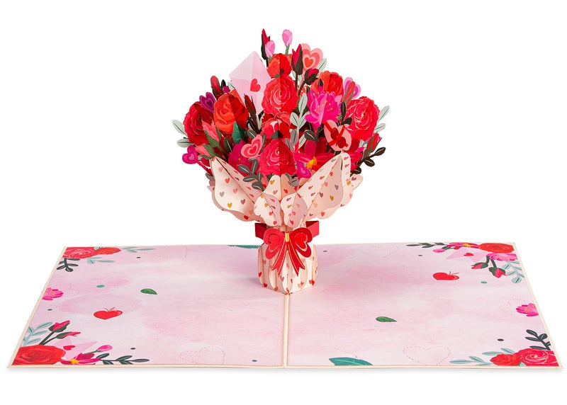 Paper Love 3D Love Bouquet Pop Up Valentine's Day Card, For Valentines Day, Birthday, Anniversary, Wedding, All Occasions - 5" x 7" Cover - Includes Envelope and Note Tag - Image 4