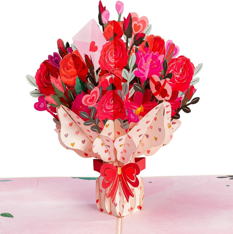 Paper Love 3D Love Bouquet Pop Up Valentine's Day Card, For Valentines Day, Birthday, Anniversary, Wedding, All Occasions - 5" x 7" Cover - Includes Envelope and Note Tag - Image 1