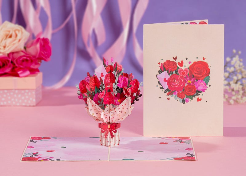 Paper Love 3D Love Bouquet Pop Up Valentine's Day Card, For Valentines Day, Birthday, Anniversary, Wedding, All Occasions - 5" x 7" Cover - Includes Envelope and Note Tag - Image 2