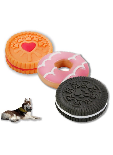 3 Pack Chew Toys for dogs, Cute Squeaky Dog Toys for Puppy to Medium Dogs, Soft Durable Interactive Chew Toy for Dogs - round cookies