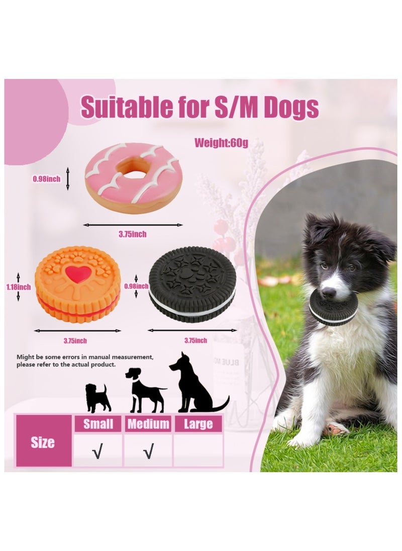MIIXUER - 3 Pack Chew Toys for dogs, Cute Squeaky Dog Toys for Puppy to Medium Dogs, Soft Durable Interactive Chew Toy for Dogs - round cookies - Image 1