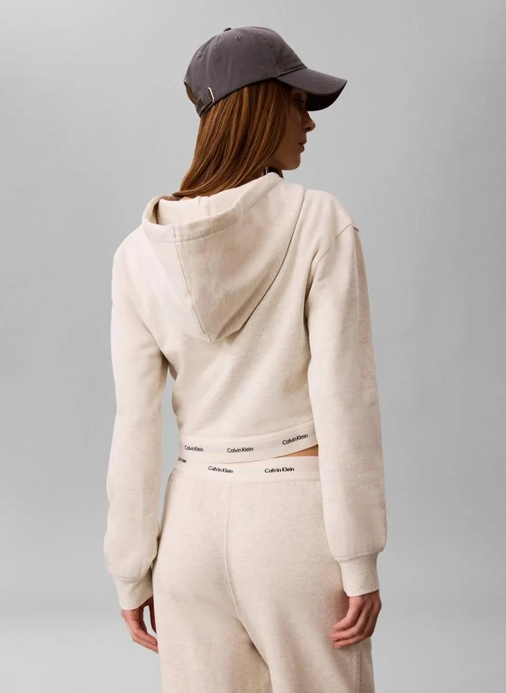 Calvin Klein Jeans Cropped Logo Elastic Zip Hoodie
