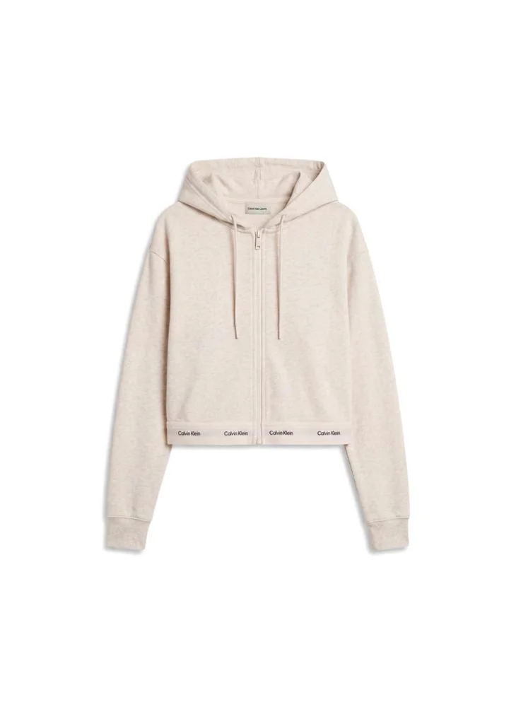 Calvin Klein Jeans  Cropped Logo Elastic Zip Hoodie for Women | Best Price UAE