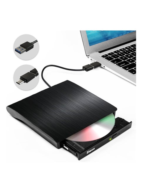 External DVD Drive USB 3.0 Type C Portable CD+/-RW DVD Player Burner Rewriter ROM Compatible with Laptop Desktop PC Windows MacBook Linux Mac OS