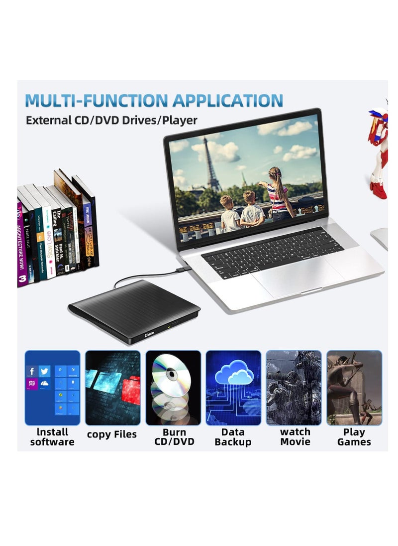 External DVD Drive USB 3.0 Type C Portable CD+/-RW DVD Player Burner Rewriter ROM Compatible with Laptop Desktop PC Windows MacBook Linux Mac OS