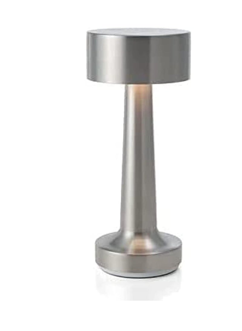 راكسوم مصباح طاولة، مصباح مكتبي LED بمستشعر لمس لاسلكي قابل لإعادة الشحن، مصباح مكتبي 3 طرق للتعتيم، مع سلك USB لإضاءة البار والمطعم وغرفة النوم بجانب السرير (فضي) - Image 1