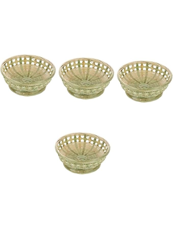 Light Green Bamboo Fruit Container Bread Storage Basket 4 Pcs Set 22X22X8 5CM - Image 1