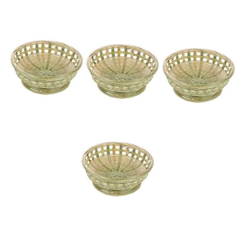 Light Green Bamboo Fruit Container Bread Storage Basket 4 Pcs Set 22X22X8 5CM - Image 2