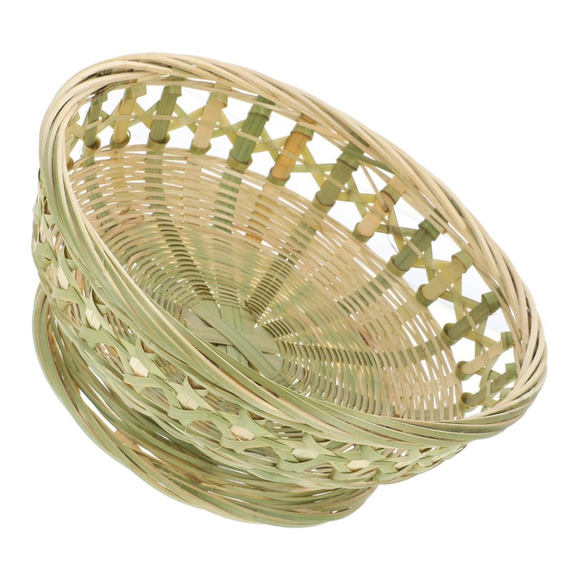 Light Green Bamboo Fruit Container Bread Storage Basket 4 Pcs Set 22X22X8 5CM - Image 4