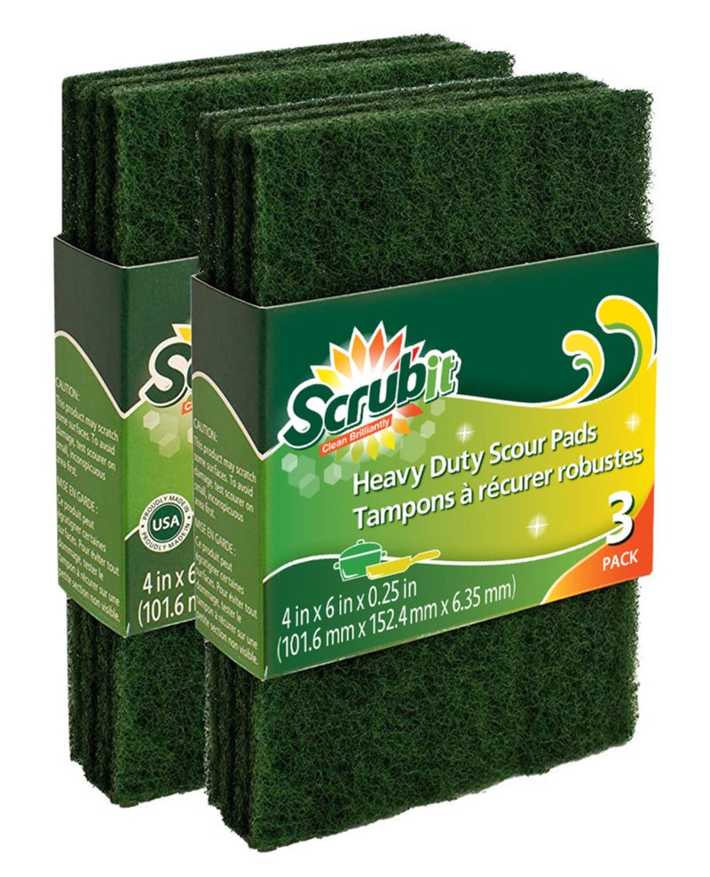 Scouring Pads  Heavy Duty Household Cleaning Scrubber with NonScratch AntiGrease Technology  Reusable Scrubbing Pads  Green 6 Pack