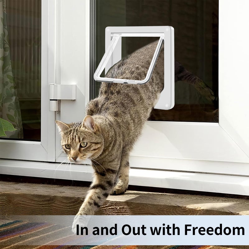 Mkobon Cat Door for Interior Exterior Door (Outer Size 9.8" x 9.3"), 4-Way Locking Flap for Cats & Dogs(Circumference < 23"), Weatherproof Pet Door, White, ABS Material (L) - Image 5