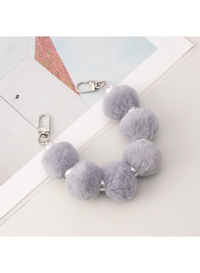 NIBEMINENT Beaded Phone Lanyard, Anti Lost Removable Wrist Strap, Fluffy Bracelet Pendant, Phone Keychain Lanyard, White