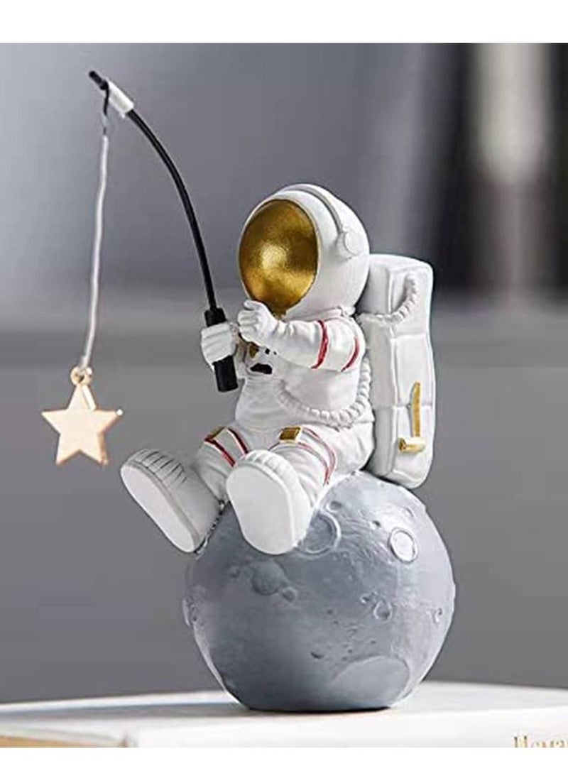 Y&D Astronaut Statues Golden Figurine, Fishing Star Figure Resin Spaceman Planet Desk Ornament, Sculpture Fine Collection Ornament for Home/Desktop/Car  - Image 2