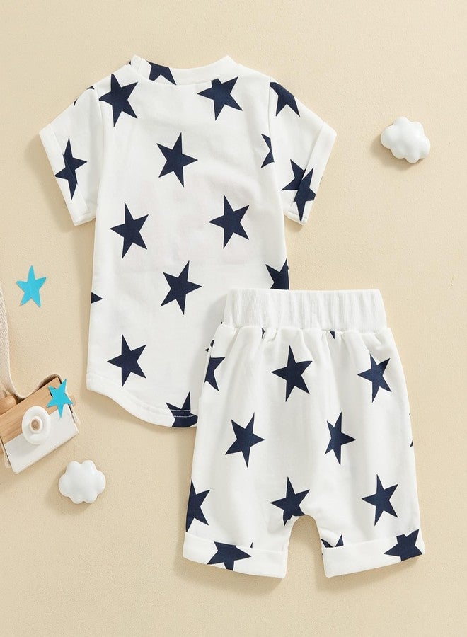 Amnnchya Baby Boy Girl 4th of July Outfit Toddler Fourth of July Clothes Infant USA Shirt and Stars Shorts Set (White Stars, 3-4 Years) - Image 4