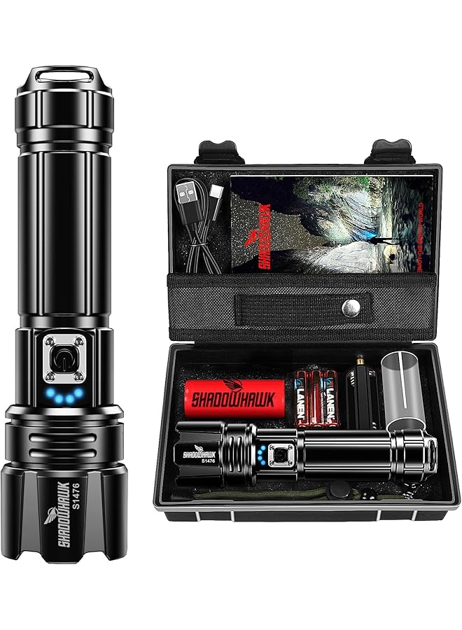 promass Flashlight Led USB Rechargeable, 10000 lumens Torch Light XHP70.2, Super Bright Tactical Flashlights, IP67 Waterproof Zoomable, for Outdoor Camping Hiking Emergency(with Battery) - Image 1