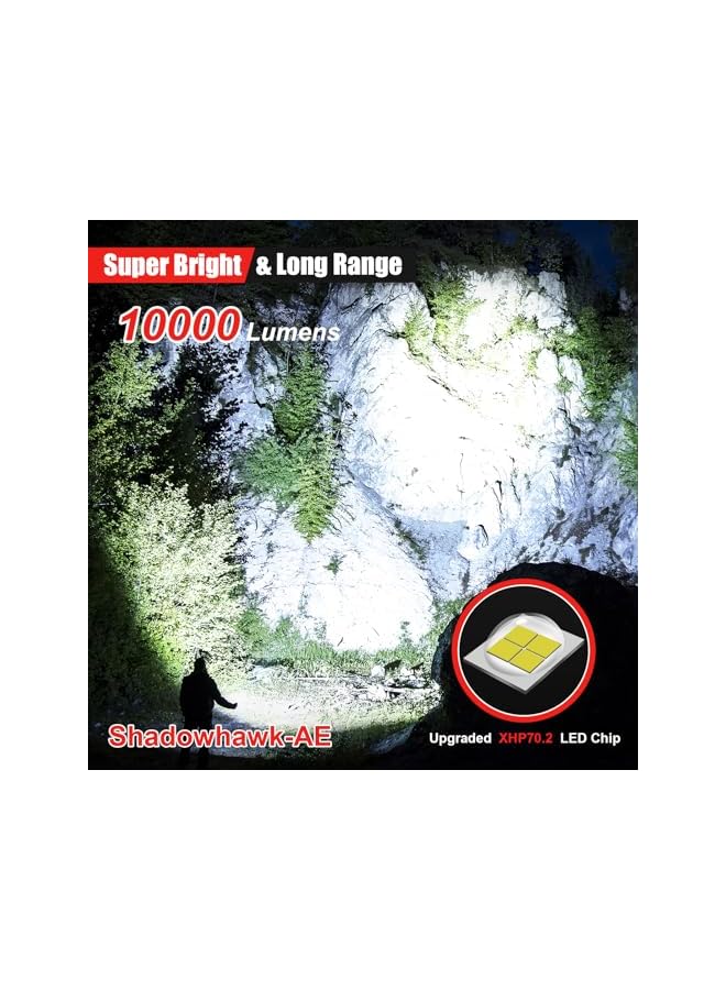 promass Flashlight Led USB Rechargeable, 10000 lumens Torch Light XHP70.2, Super Bright Tactical Flashlights, IP67 Waterproof Zoomable, for Outdoor Camping Hiking Emergency(with Battery) - Image 3