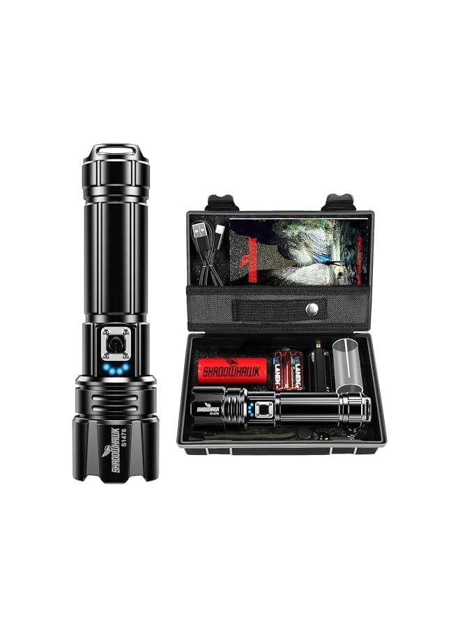 promass Flashlight Led USB Rechargeable, 10000 lumens Torch Light XHP70.2, Super Bright Tactical Flashlights, IP67 Waterproof Zoomable, for Outdoor Camping Hiking Emergency(with Battery) - Image 2