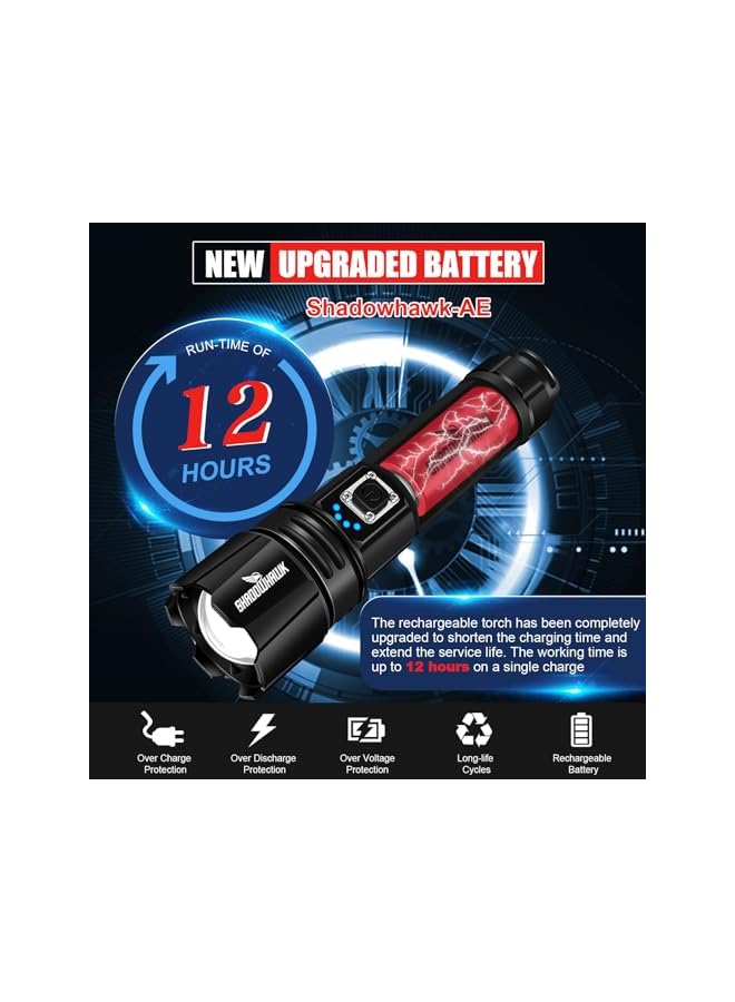 promass Flashlight Led USB Rechargeable, 10000 lumens Torch Light XHP70.2, Super Bright Tactical Flashlights, IP67 Waterproof Zoomable, for Outdoor Camping Hiking Emergency(with Battery) - Image 5