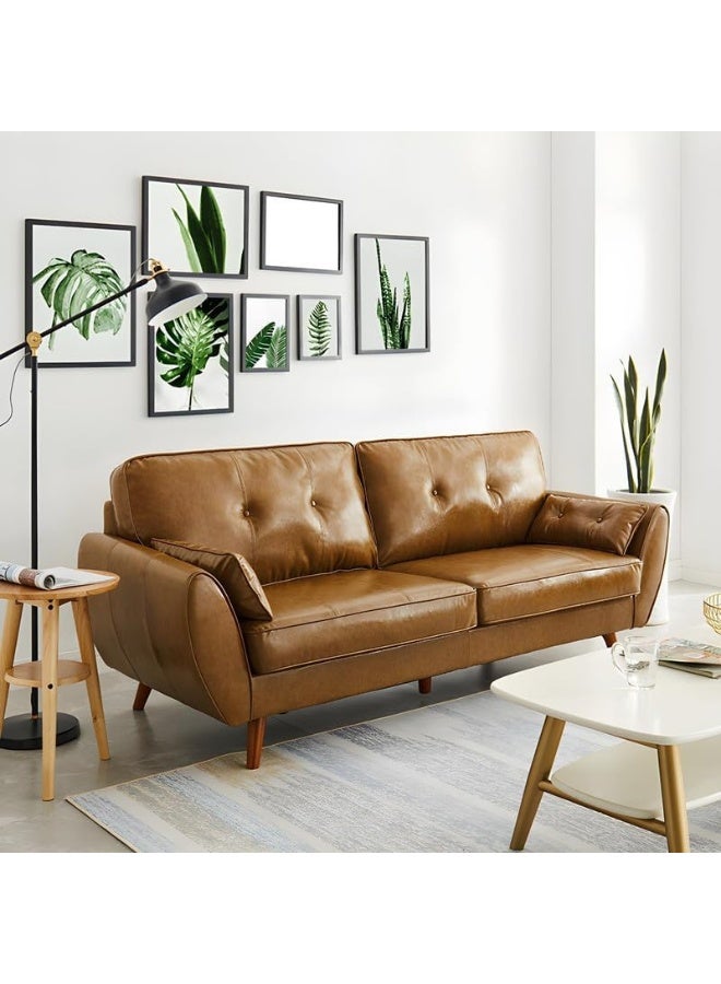 Comfynest 33.46 H Faux Leather Flared Arm Sofa With 2 Pillows Tufted Back Sofa 186 X 83 X 86 Cm Brown - Image 1