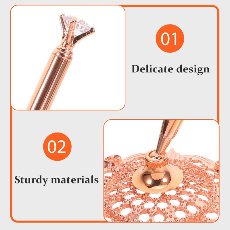 Sparkly Rhinestone Rose Gold Ballpoint Pen with Fixed Counter Stand for Office Bank Wedding - Image 4