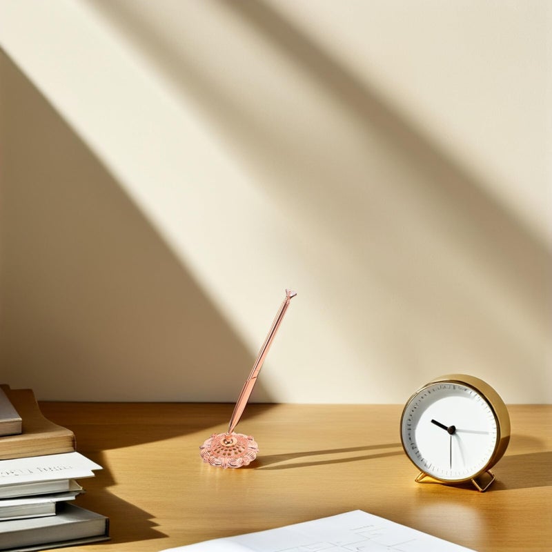 Sparkly Rhinestone Rose Gold Ballpoint Pen with Fixed Counter Stand for Office Bank Wedding - Image 5