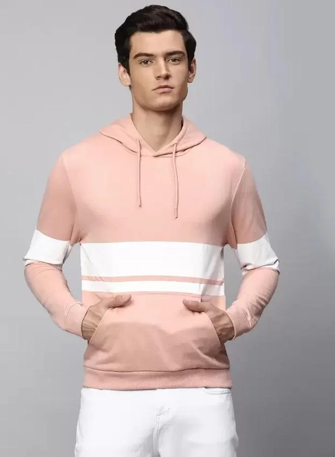 Regular Fit Pink Sweatshirt for Men - Polycotton, Colourblocked, Hooded, Full Sleeves, Knitted
