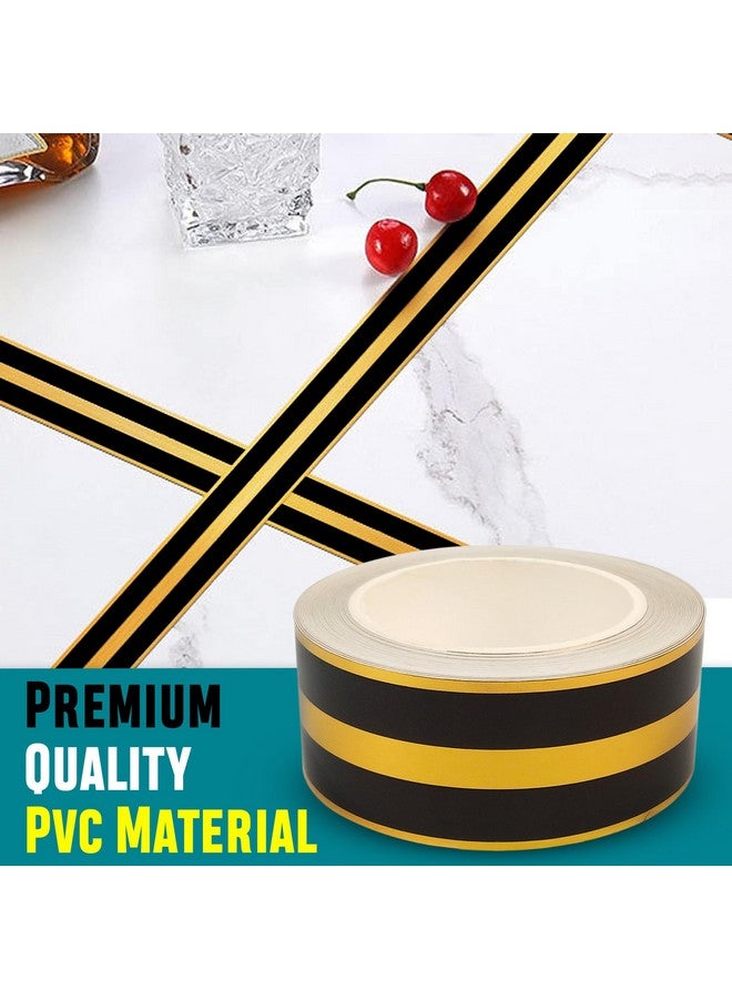 Homeaura Homeaura 5M Black Golden Floor Tile Stickers, Waterproof Gap Tape, PVC Self Adhesive Ceramic Tape for Detailing Walls, Cabinetry (2.5CM Width *5M Long)  - Image 3