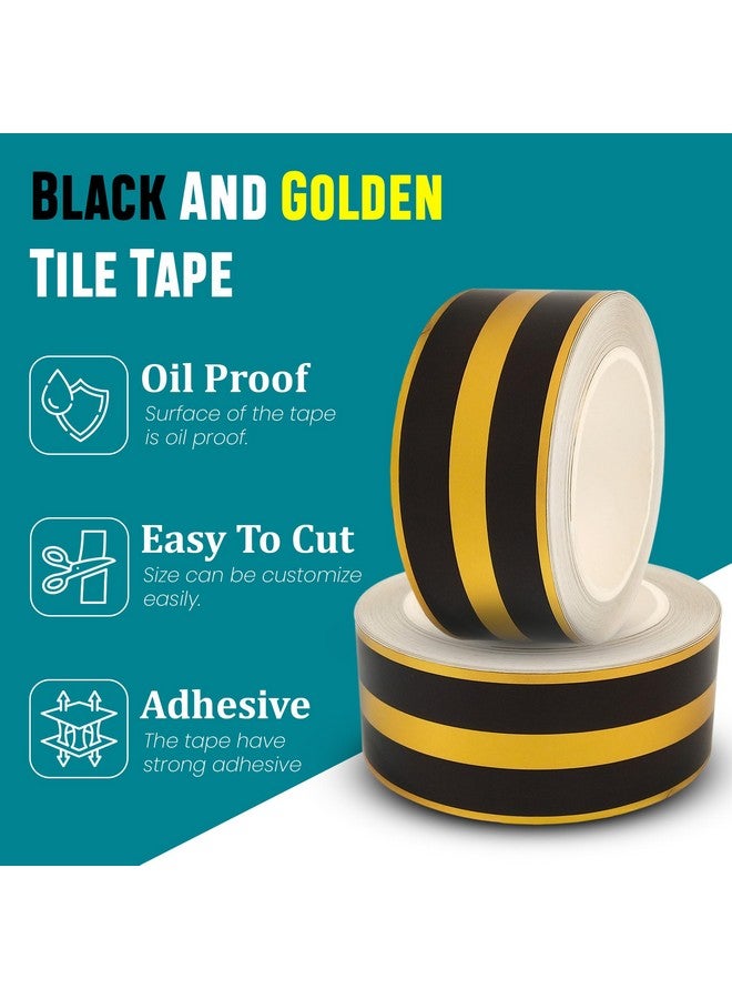 Homeaura Homeaura 5M Black Golden Floor Tile Stickers, Waterproof Gap Tape, PVC Self Adhesive Ceramic Tape for Detailing Walls, Cabinetry (2.5CM Width *5M Long)  - Image 2