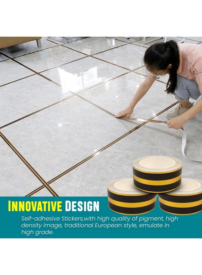 Homeaura Homeaura 5M Black Golden Floor Tile Stickers, Waterproof Gap Tape, PVC Self Adhesive Ceramic Tape for Detailing Walls, Cabinetry (2.5CM Width *5M Long)  - Image 5