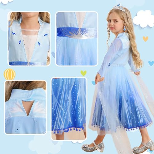 Luzlen Girls Princess Costume Kids Queen Halloween Cosplay Party Blue Dress with Accessories, 4-5 Years(Label 120) - Image 5