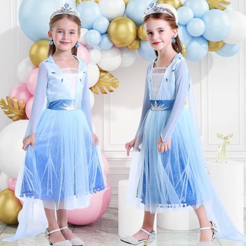 Luzlen Girls Princess Costume Kids Queen Halloween Cosplay Party Blue Dress with Accessories, 4-5 Years(Label 120) - Image 4