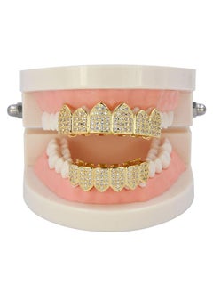 Generic Diamond Grills for Your Teeth for Men Women Gold Plated Iced Out Macro Pave Cubic Zirconia Mouth Grill with Extra Molding Bars Included  - Image 2